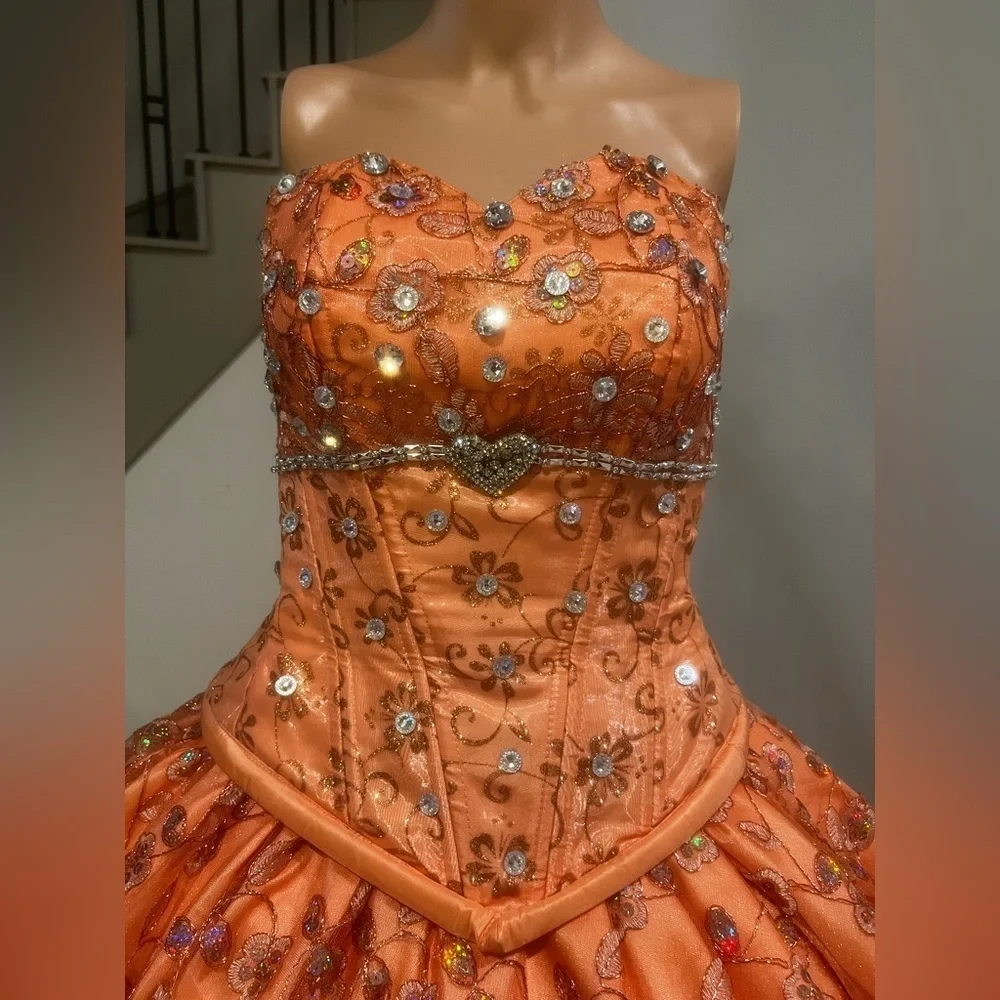 Expressions Elegant Coral Sequin Corset Ballgown Dress - Picture 9 of 17